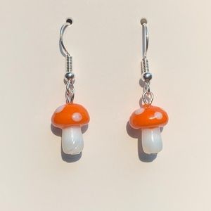 Handmade Glass Mushroom Earrings
